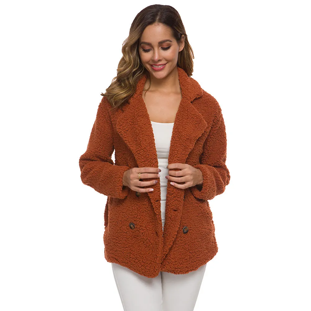 Womens Winter Fleece Teddy Bear Sherpa Jacket Coats with Pockets Outerwear