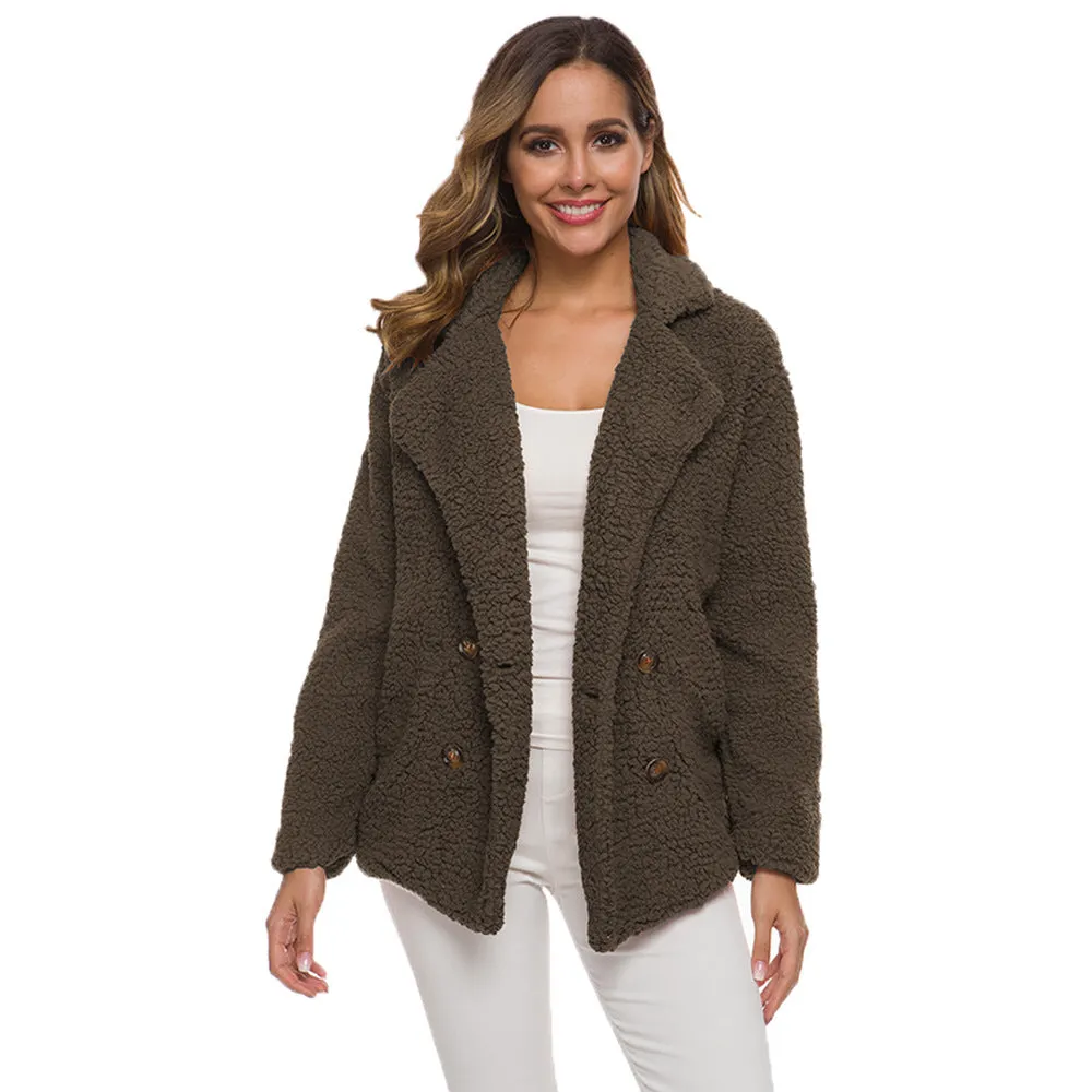 Womens Winter Fleece Teddy Bear Sherpa Jacket Coats with Pockets Outerwear