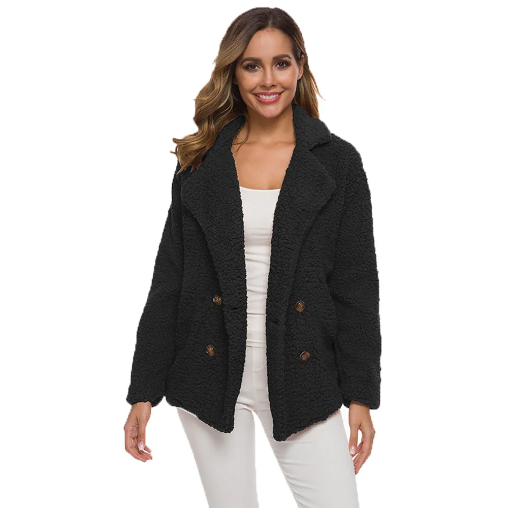 Womens Winter Fleece Teddy Bear Sherpa Jacket Coats with Pockets Outerwear