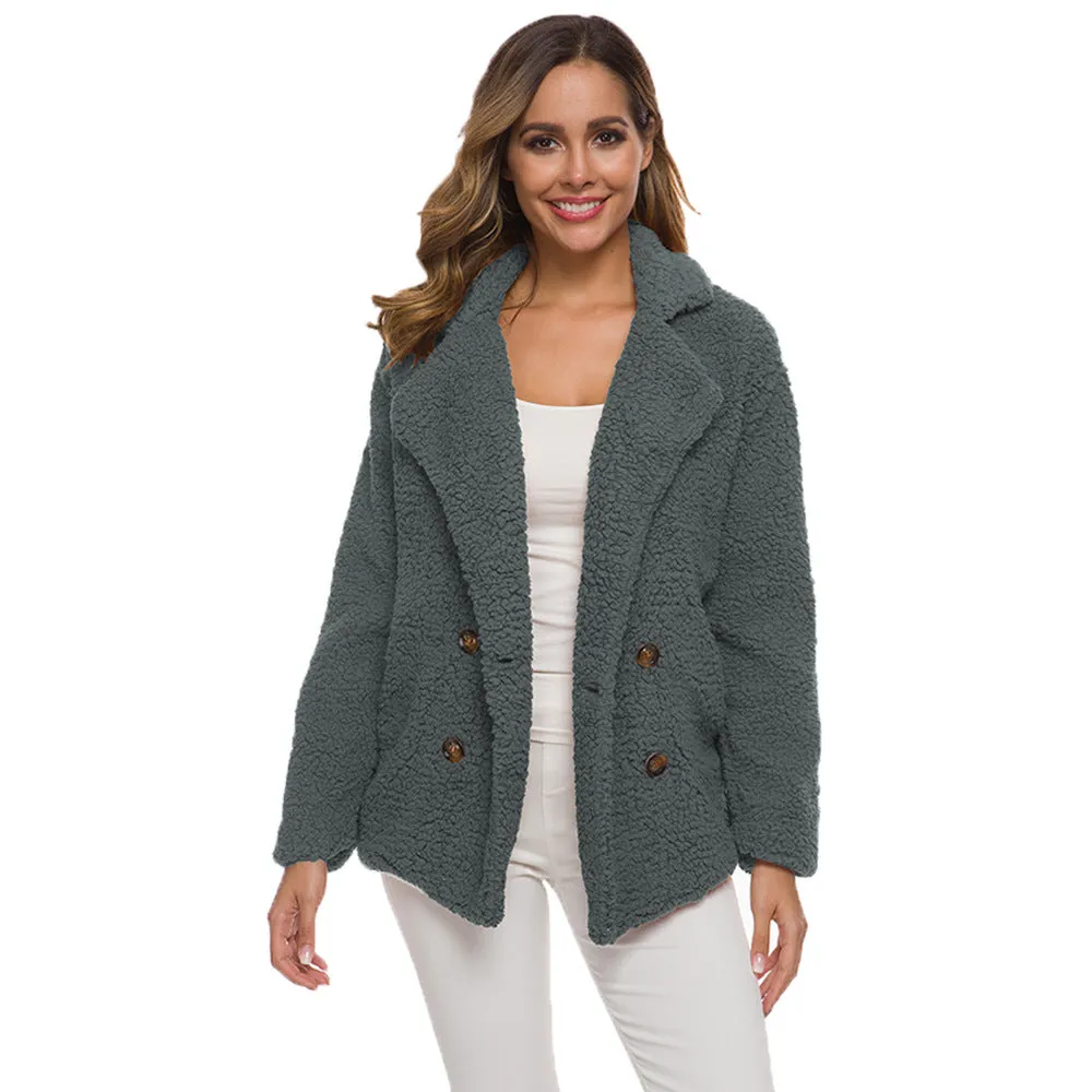 Womens Winter Fleece Teddy Bear Sherpa Jacket Coats with Pockets Outerwear