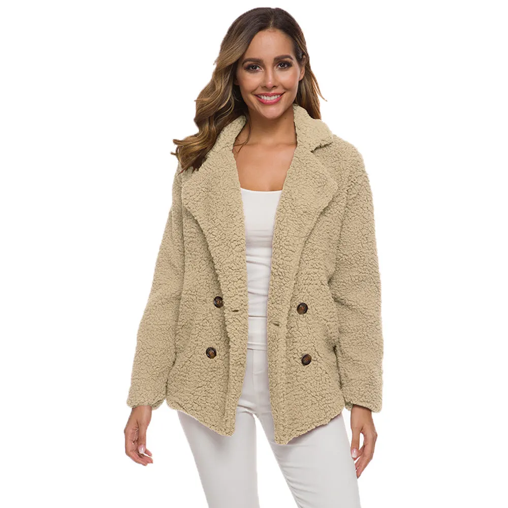 Womens Winter Fleece Teddy Bear Sherpa Jacket Coats with Pockets Outerwear