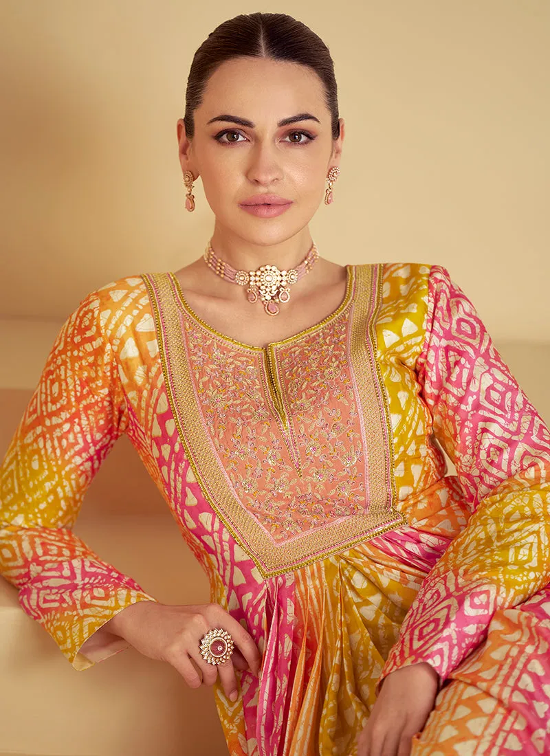 Yellow And Peach Multi Embroidery Festive Anarkali Gown