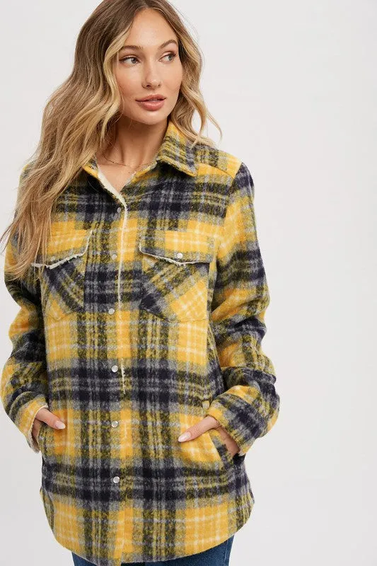 Yellow/Navy Brushed Flannel Sherpa-lined Jacket