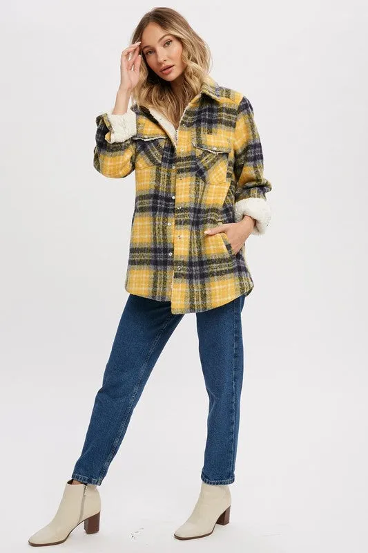 Yellow/Navy Brushed Flannel Sherpa-lined Jacket