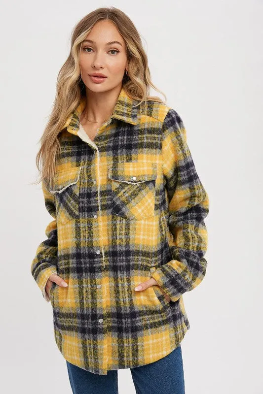 Yellow/Navy Brushed Flannel Sherpa-lined Jacket