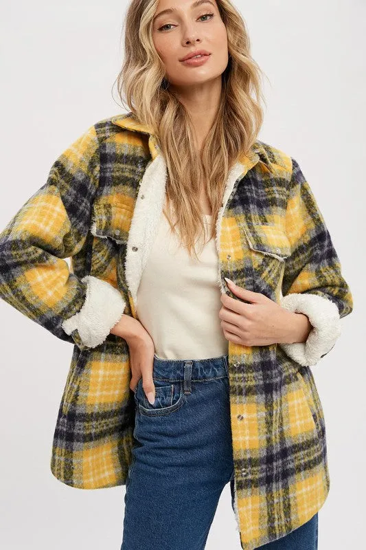 Yellow/Navy Brushed Flannel Sherpa-lined Jacket