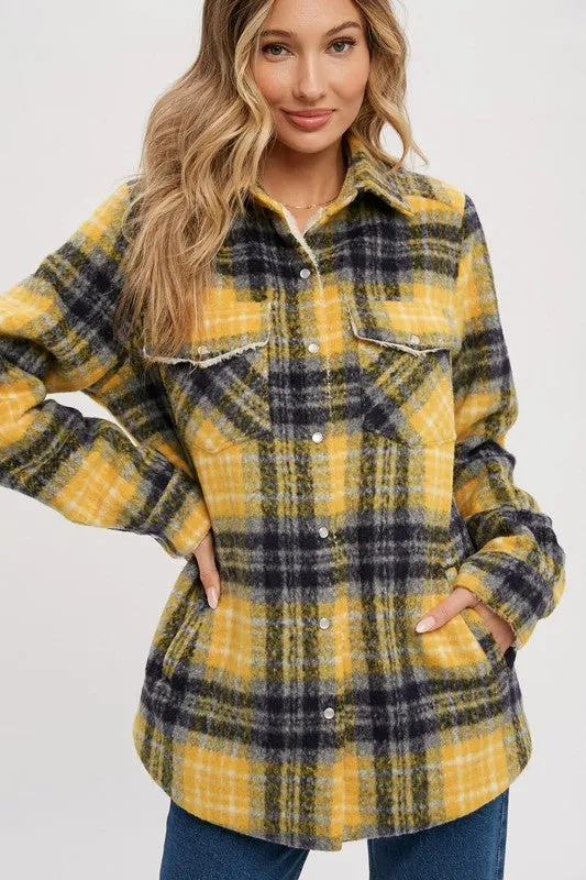 Yellow/Navy Brushed Flannel Sherpa-lined Jacket