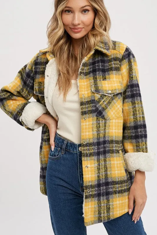 Yellow/Navy Brushed Flannel Sherpa-lined Jacket