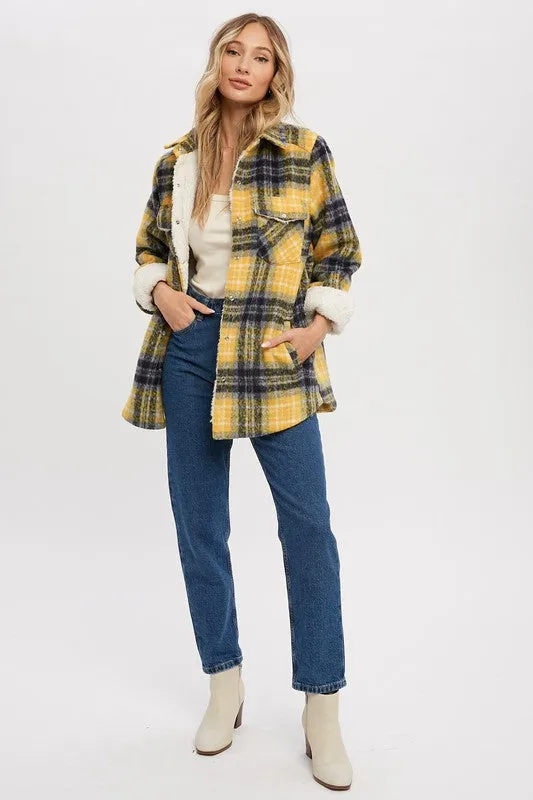 Yellow/Navy Brushed Flannel Sherpa-lined Jacket