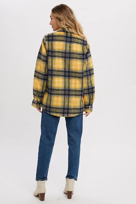 Yellow/Navy Brushed Flannel Sherpa-lined Jacket