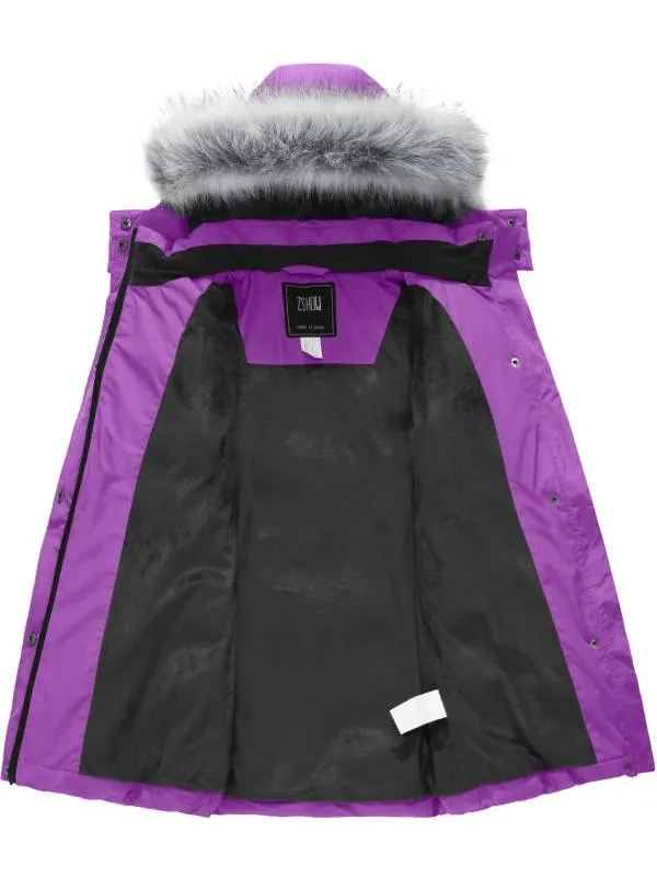 ZSHOW Girls' Long Winter Parka Coat Fleece Puffer Jacket with Detachable Hood